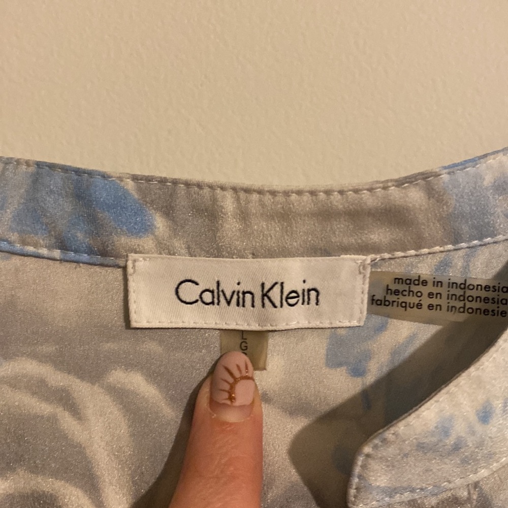 Calvin Klein Blue Floral Long Sleeve Dress Shirt - Picture 2 of 5